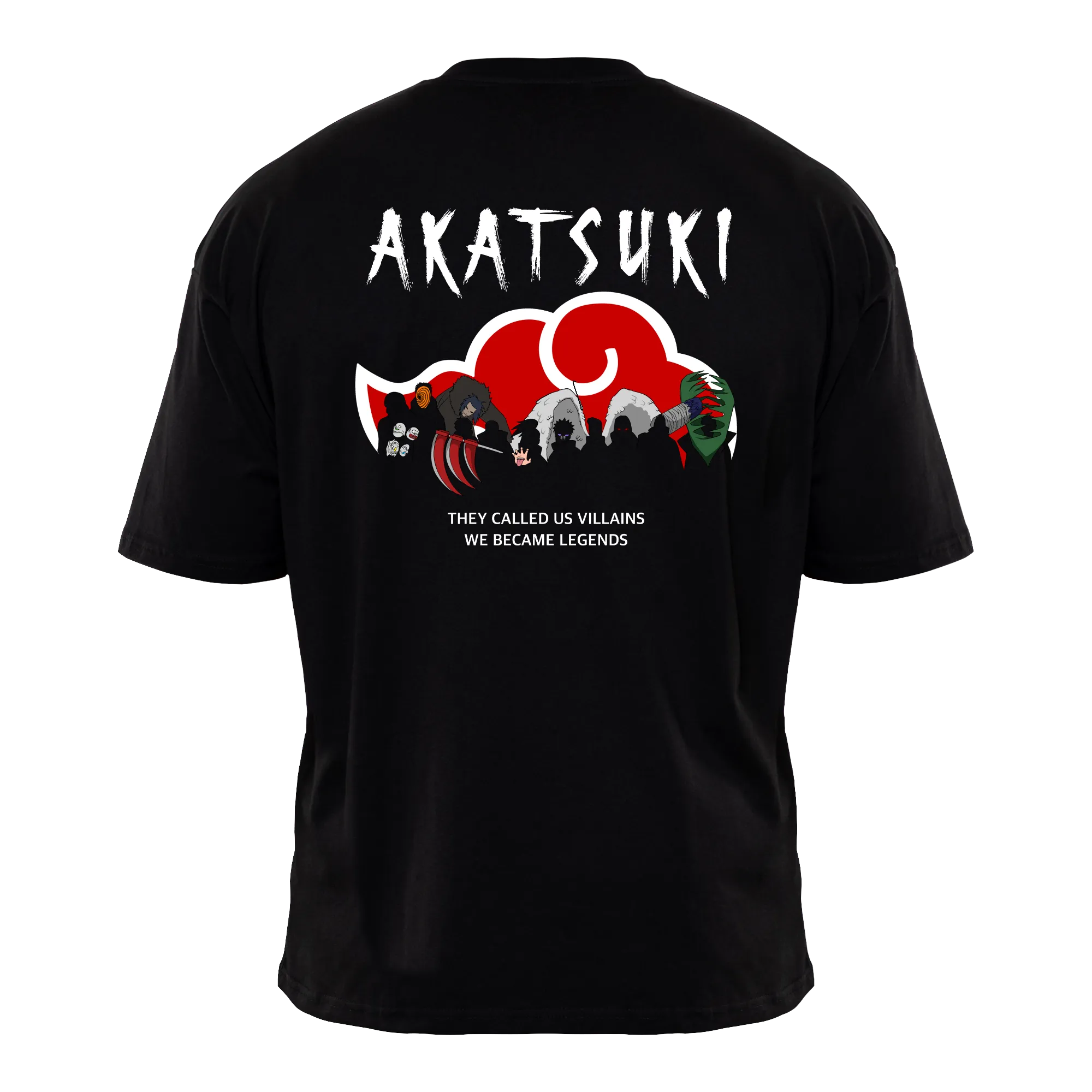 AKATSUKI LEGENDS Premium Anime T-Shirt – Black – Back View with Dark Silhouette Clan Design – Streetwear by RAKUN