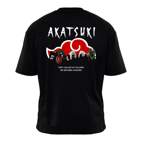 AKATSUKI LEGENDS Premium Anime T-Shirt – Black – Back View with Dark Silhouette Clan Design – Streetwear by RAKUN