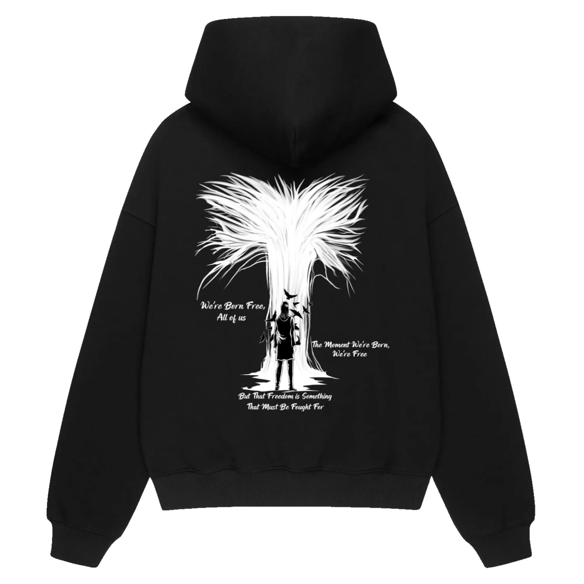FREEDOM Premium Anime Hoodie – Black – Back View – Streetwear by RAKUN