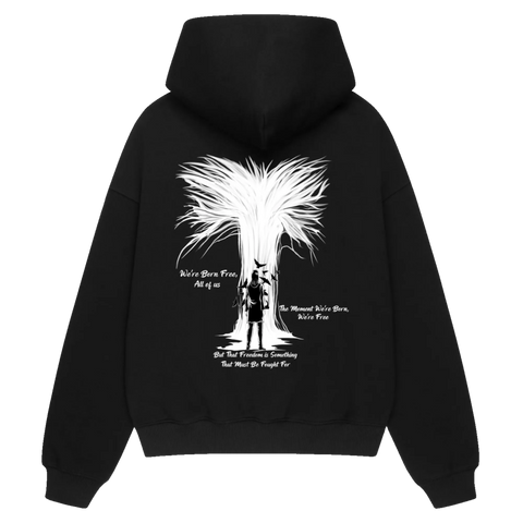 FREEDOM Premium Anime Hoodie – Black – Back View – Streetwear by RAKUN