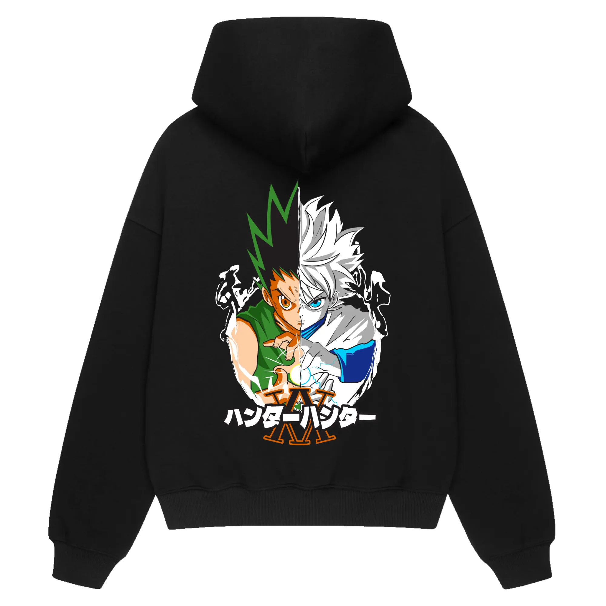 K. & G. Premium Anime Hoodie – Black – Back View with Anime Duo Design – Streetwear by RAKUN