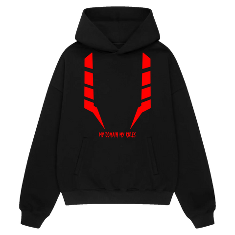 MY DOMAIN MY RULES Premium Hoodie – Front View – Anime-Inspired Streetwear by RAKUN