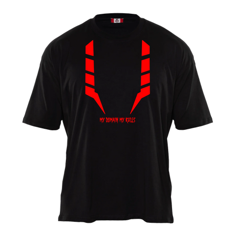 MY DOMAIN MY RULES Premium Anime T-Shirt – Black – Front View – Streetwear by RAKUN