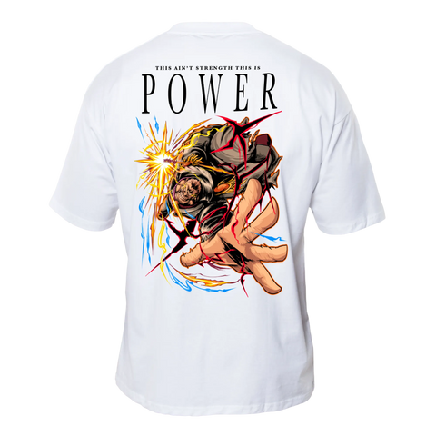 POWER Premium Anime T-Shirt – Ecru – Back View with Impact Design – Streetwear by RAKUN
