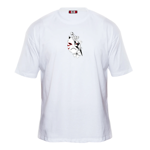 RULE BREAKER Premium Anime T-Shirt – Ecru – Front View with Mask and Kunai – Streetwear by RAKUN