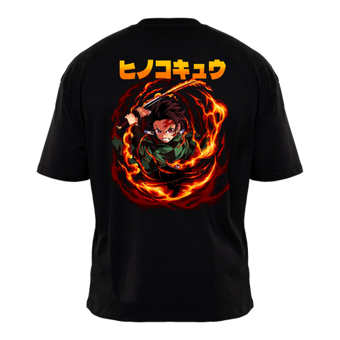 SUN BREATHING Premium Anime T-Shirt – Black – Back View with Flame Attack Design – Streetwear by RAKUN
